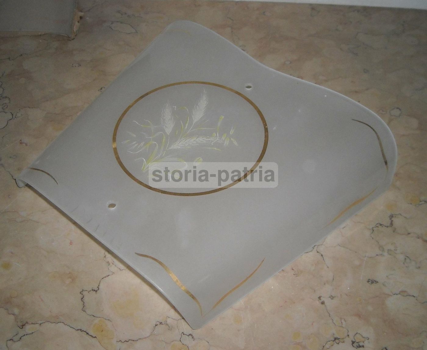 Coppa Vetro Decorato Per Lampada, Anni 1930 1960, Decori Spighe Di Grano