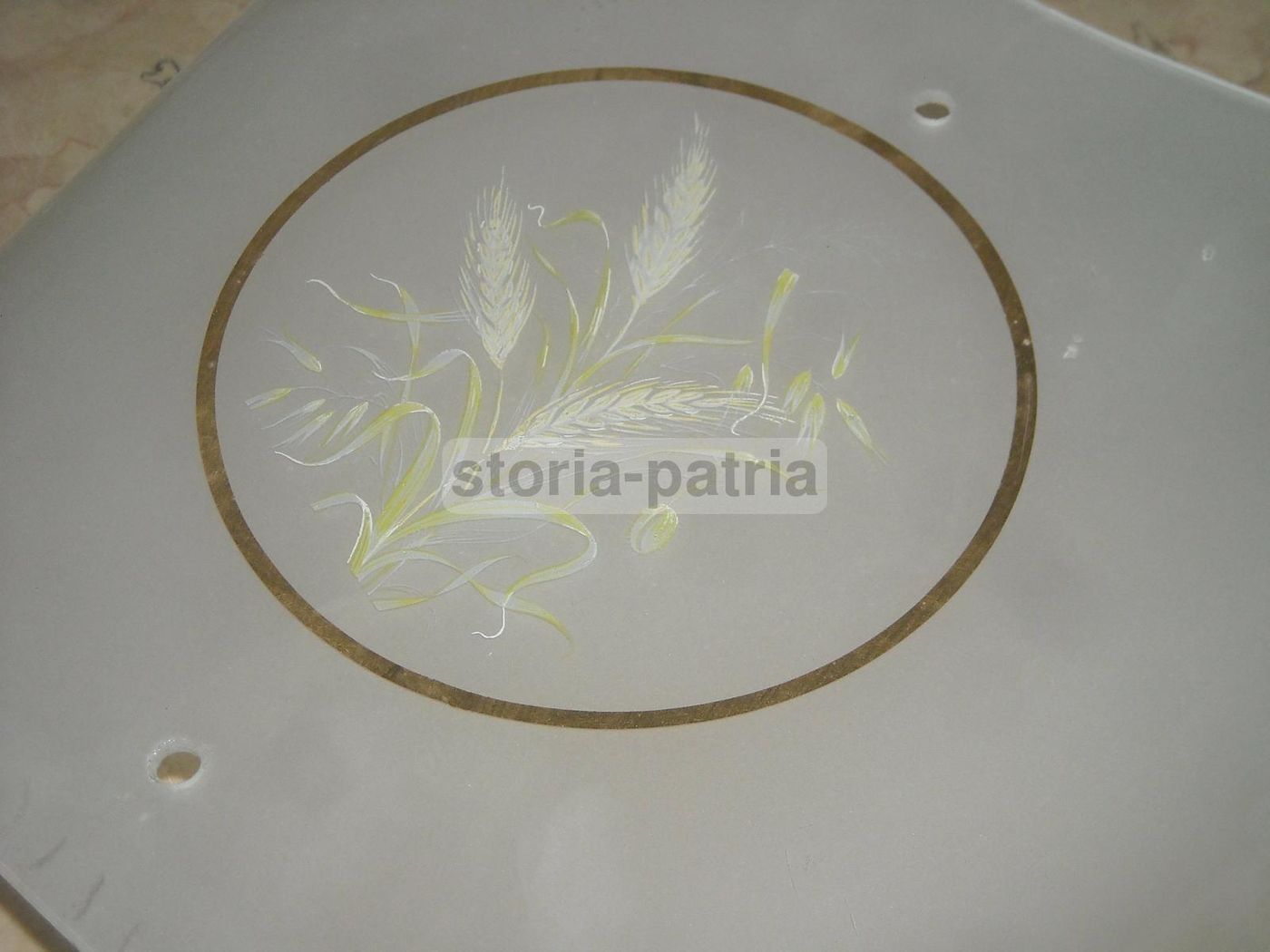 Coppa Vetro Decorato Per Lampada, Anni 1930 1960, Decori Spighe Di Grano
