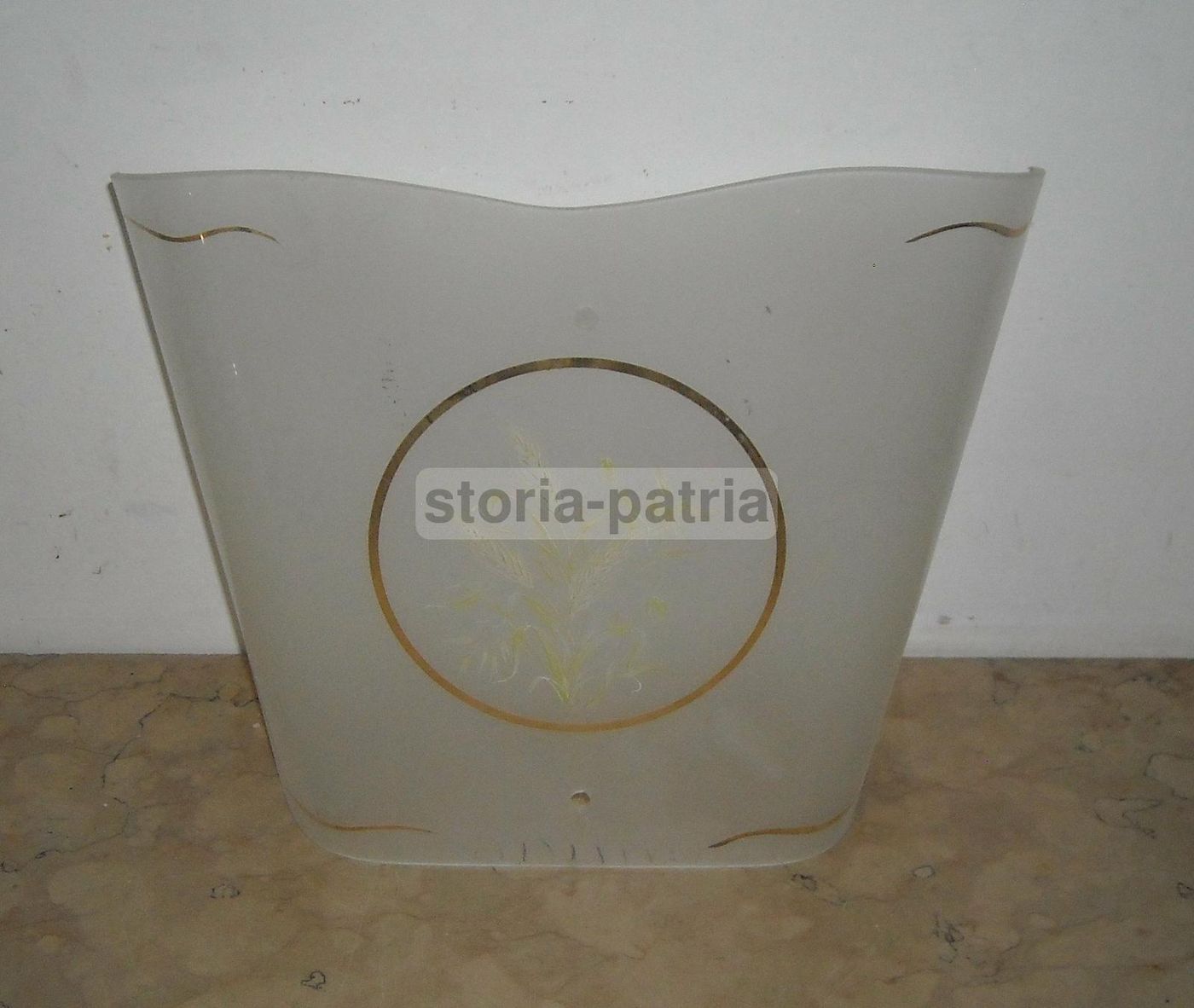 Coppa Vetro Decorato Per Lampada, Anni 1930 1960, Decori Spighe Di Grano