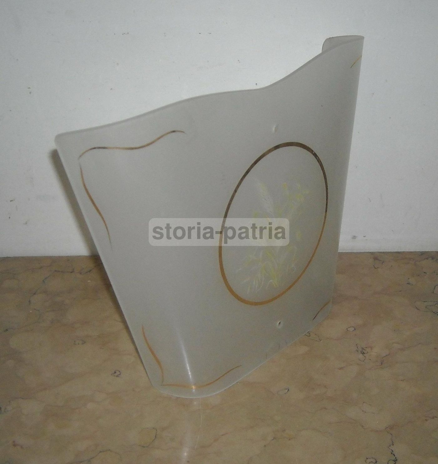 Coppa Vetro Decorato Per Lampada, Anni 1930 1960, Decori Spighe Di Grano