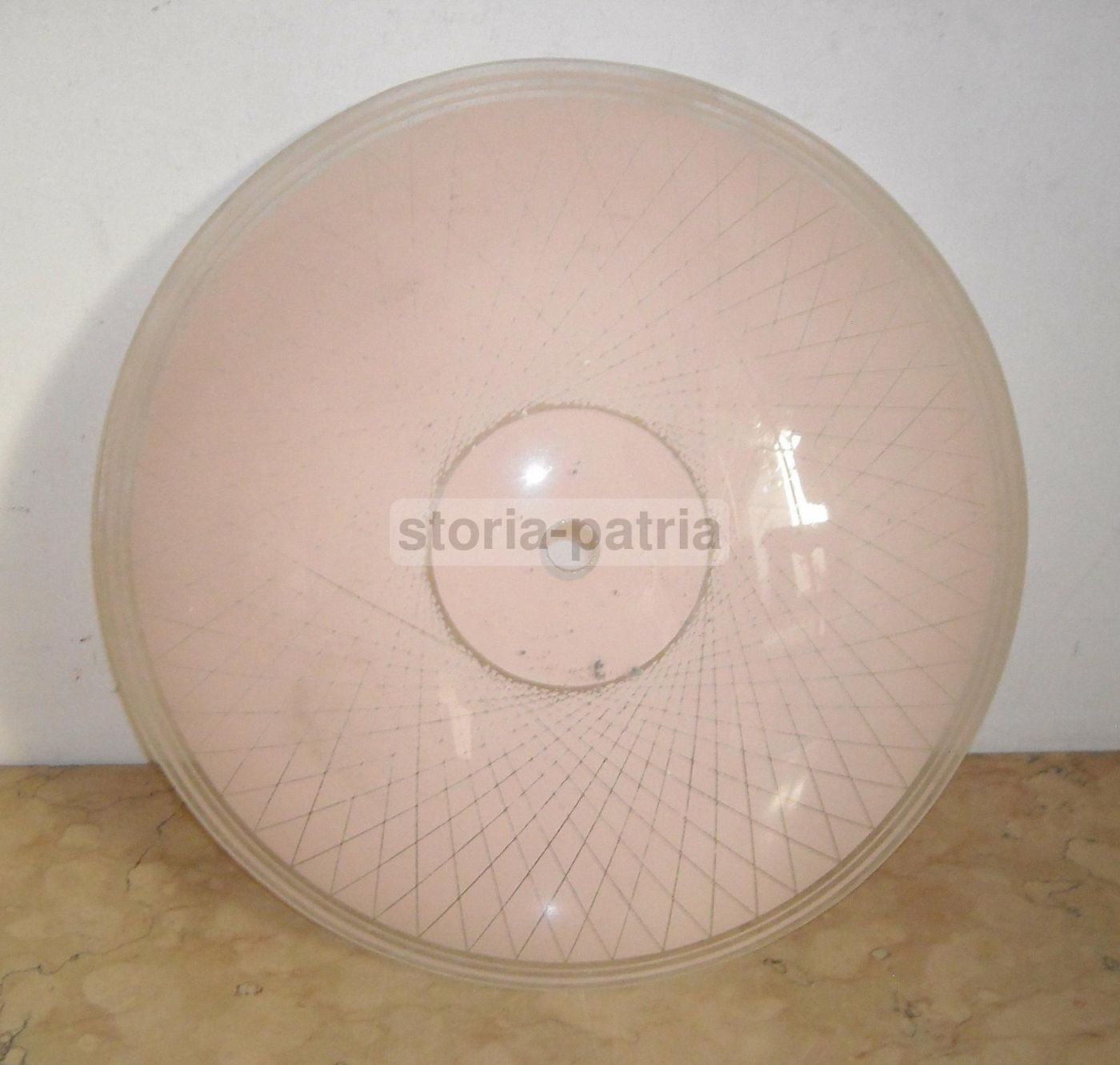 Coppa Paralume Vintage In Vetro Satinato Con Decorazione Geometrica