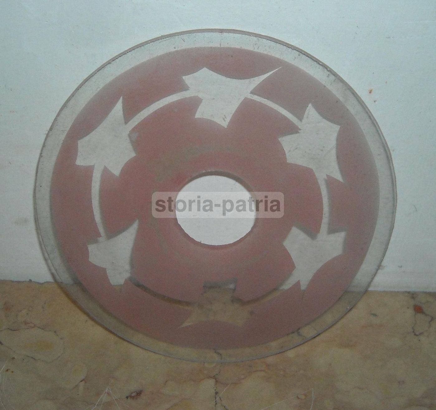 Coppa Vetro Per Lampada Decorata Rossa, Anni '30 '60