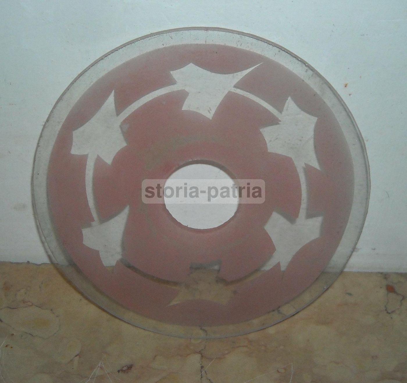 Coppa Vetro Per Lampada Decorata Rossa, Anni '30 '60