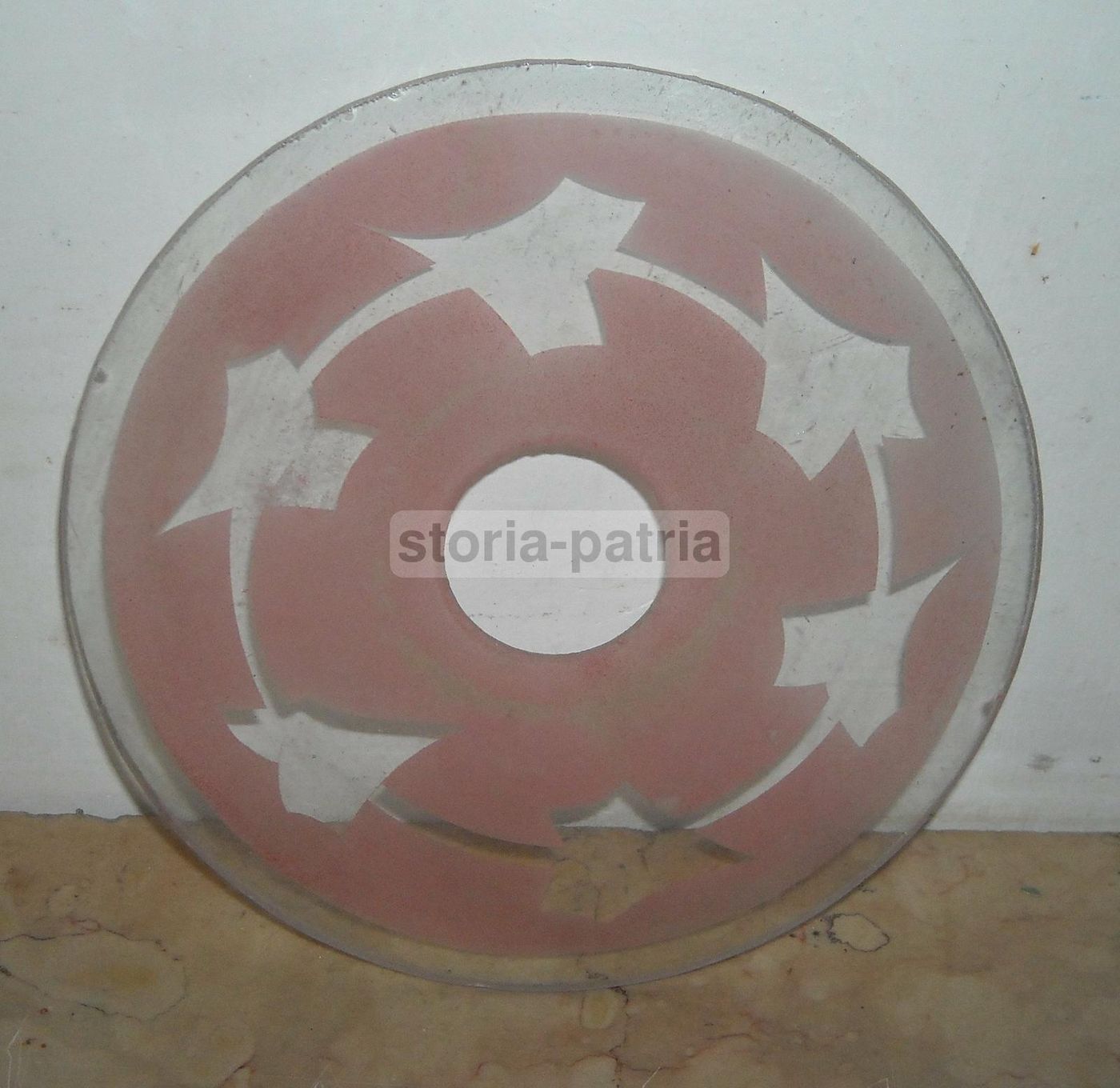 Coppa Vetro Per Lampada Decorata Rossa, Anni '30 '60