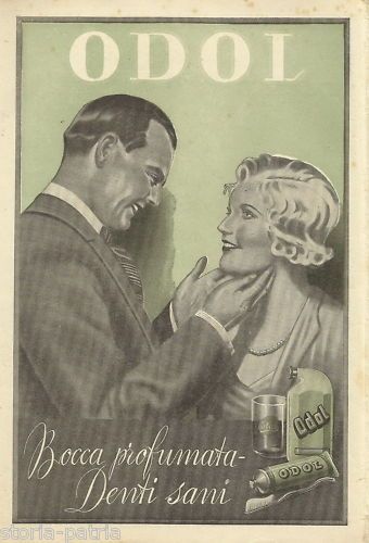 Pubblicità Dentifricio Odol 1937 Illustrazione G. Valerio TCI