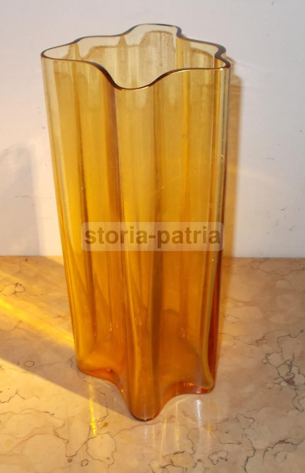 Vaso Portafiori In Vetro Ambrato Polilobato Murano Anni '60 '80