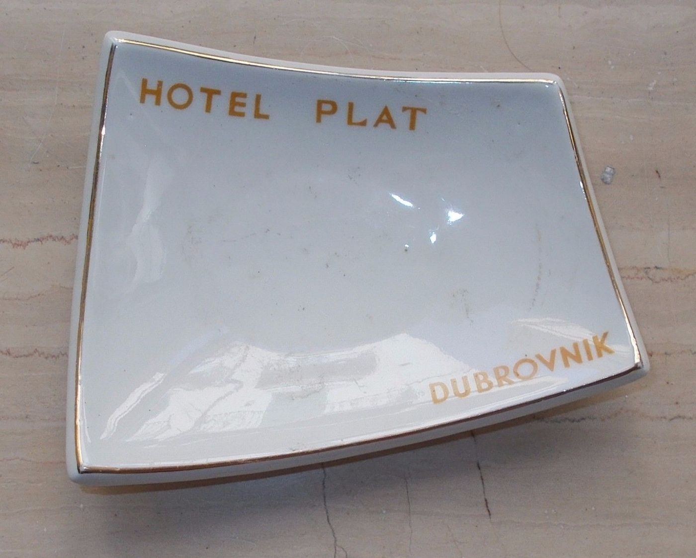 Vassoio Pubblicitario Hotel Plat Dubrovnik In Porcellana Vintage