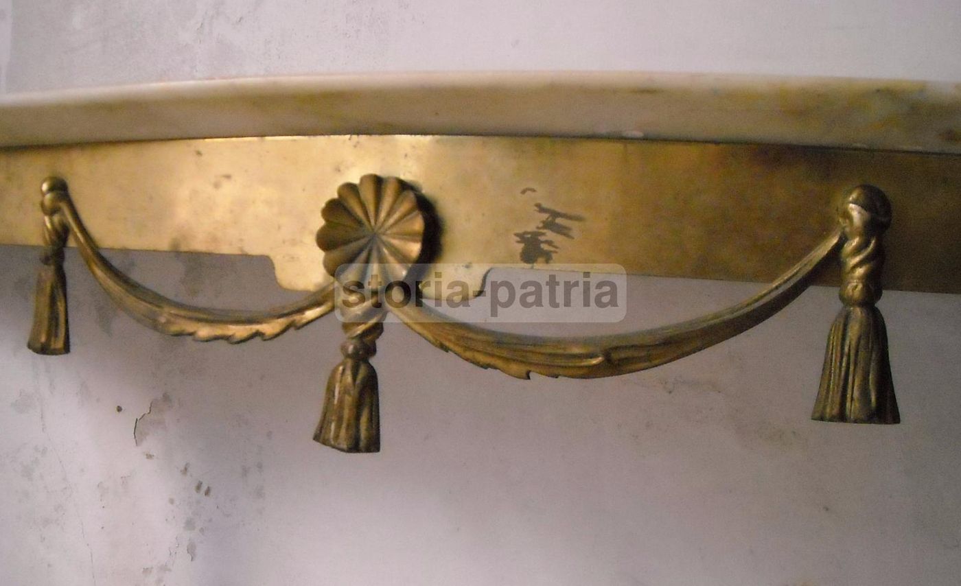 Consolle Art Déco Con Specchiera In Metallo Dorato E Marmo, Anni '50