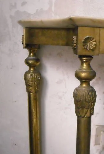Consolle Art Déco con Specchiera in Metallo Dorato e Marmo, Anni '50