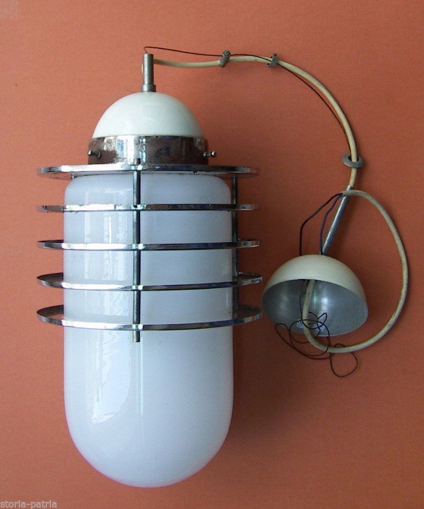 Lampada Da Soffitto Modernariato In Vetro Opalescente E Metallo Cromato