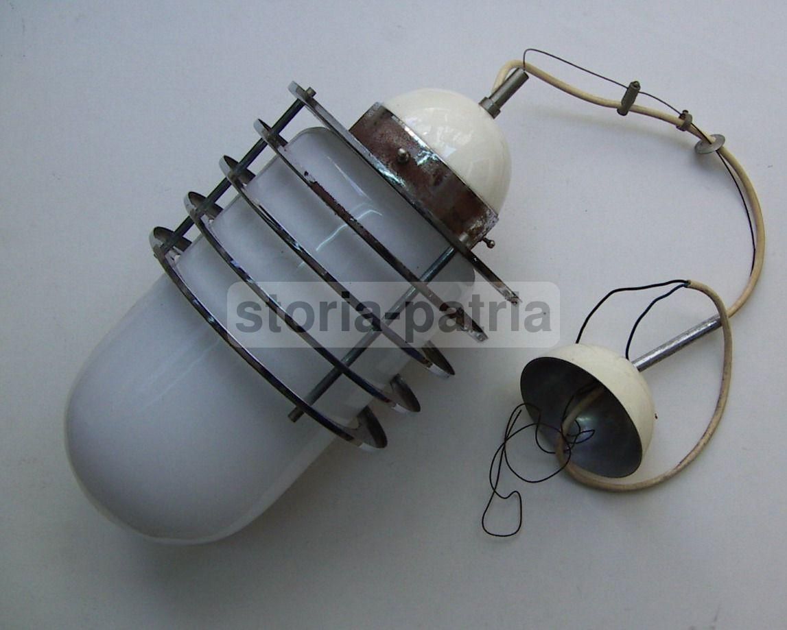 Lampada Da Soffitto Modernariato In Vetro Opalescente E Metallo Cromato