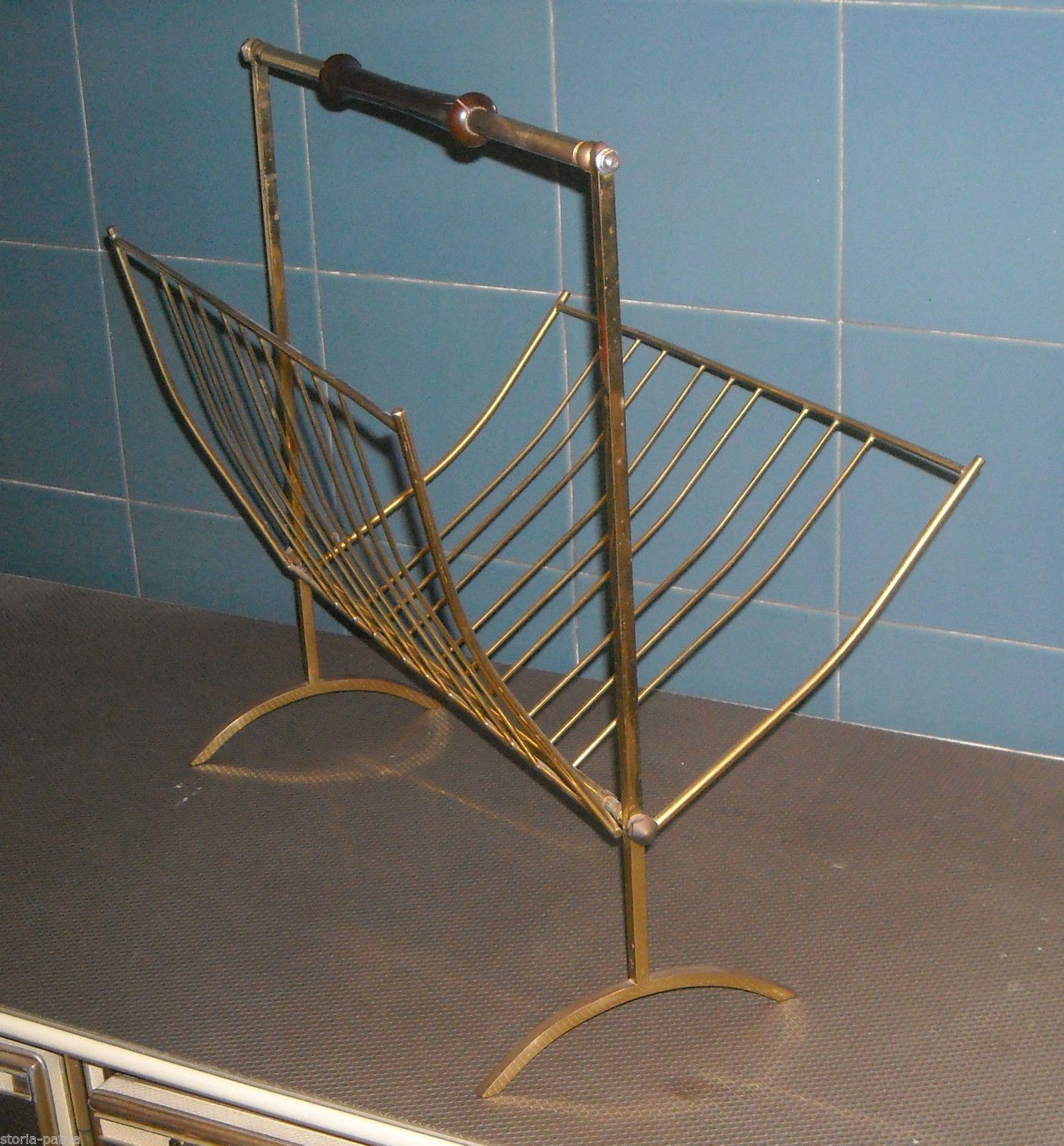 Portariviste Modernariato Anni '50 In Ottone E Legno Stile Giò Ponti