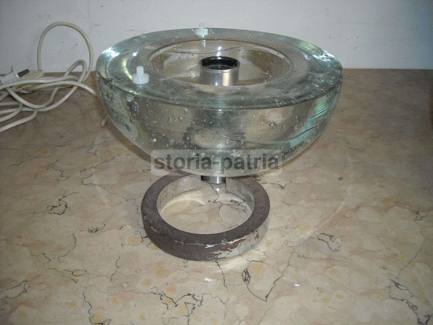 Lampada A Sfera In Vetro Massiccio Anni '70 Cromata Modernariato