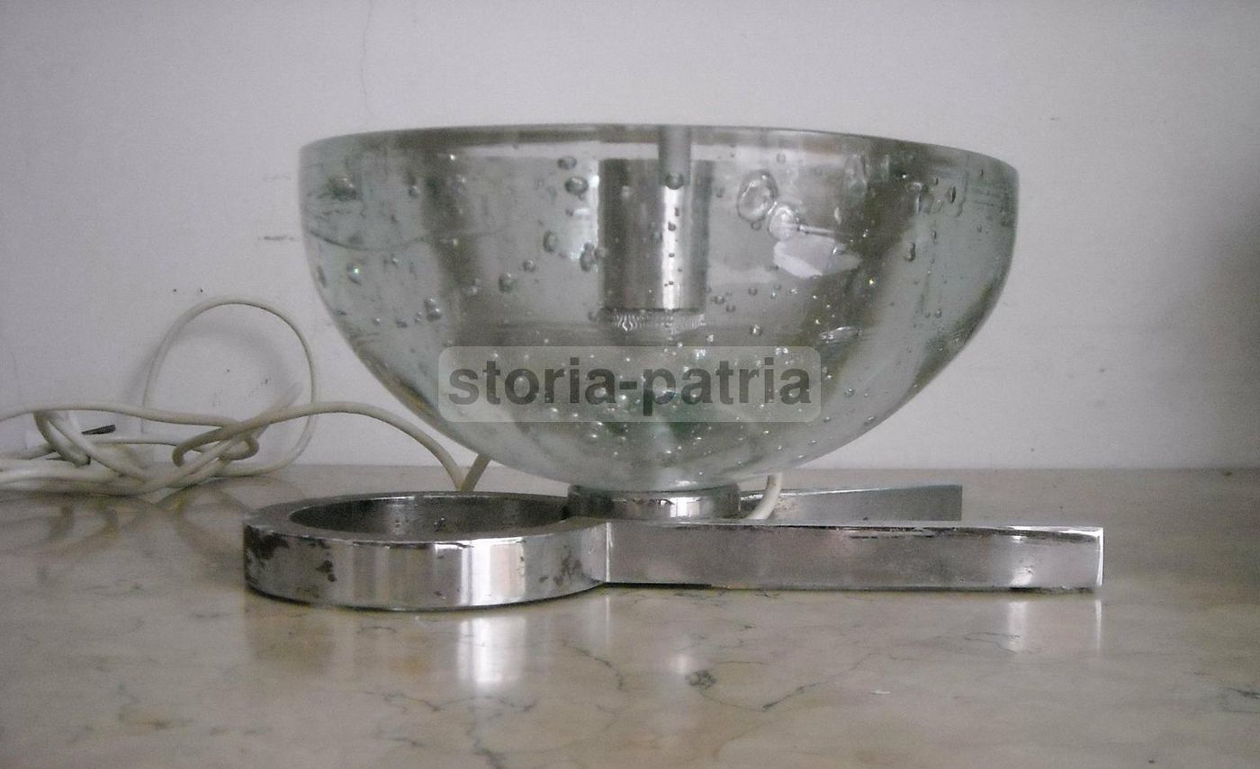 Lampada Sferica Vintage In Vetro Massiccio E Metallo Cromato, Anni '70