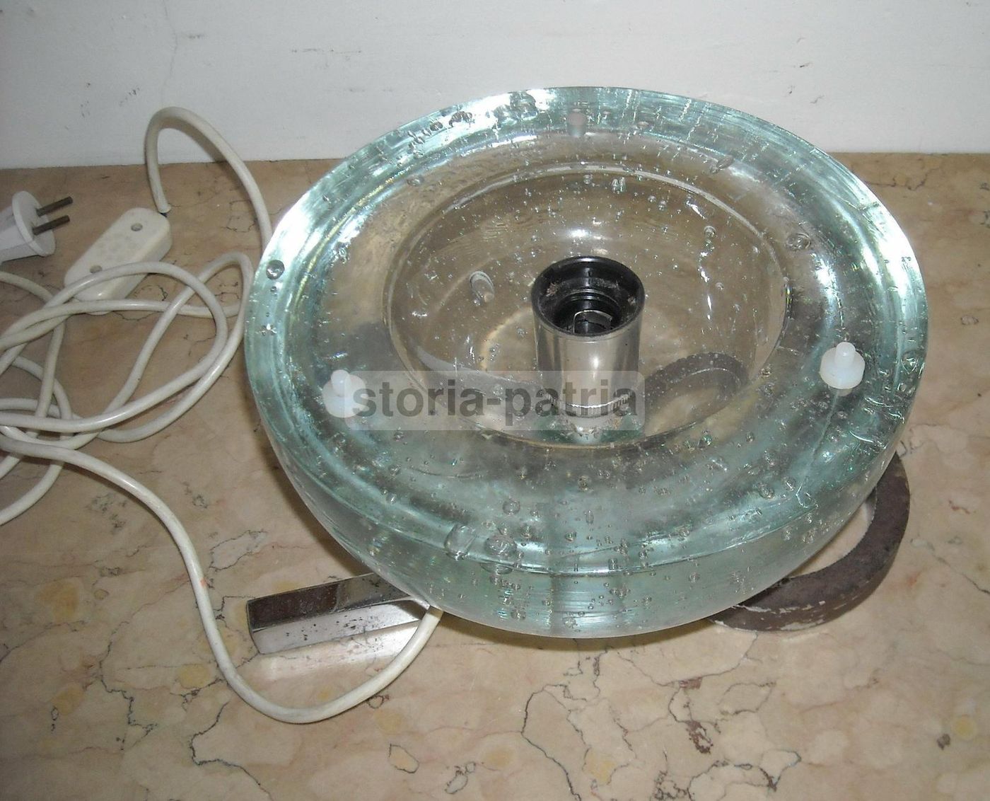 Lampada A Sfera In Vetro Massiccio Anni '70 Cromata Modernariato