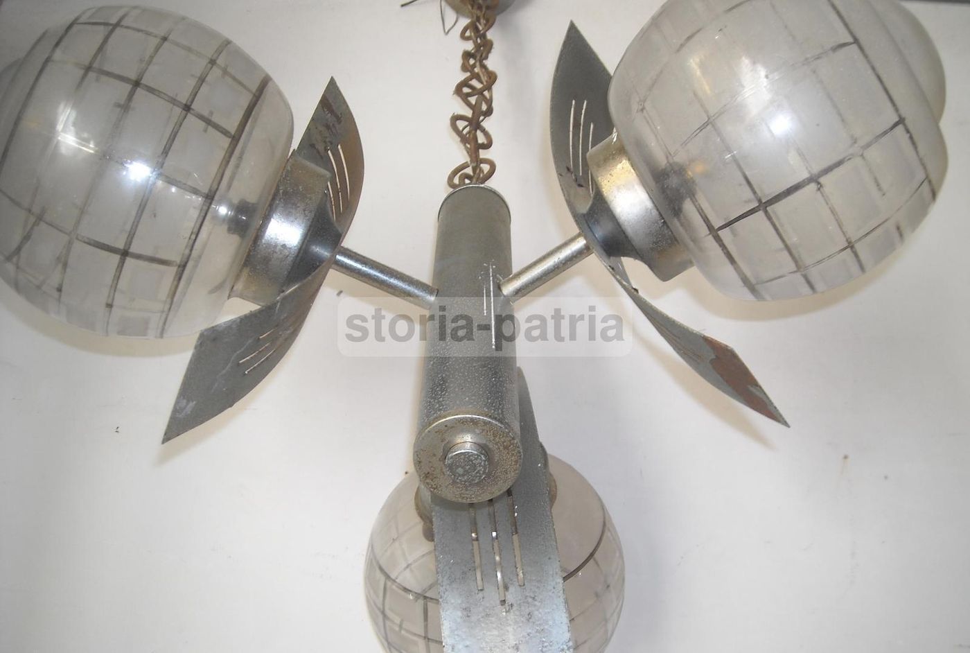 Lampadario Vintage Cromato Tre Luci Vetro Anni '70 Modernariato