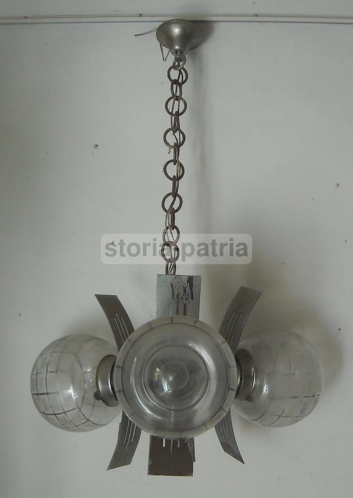 Lampadario Vintage Cromato Tre Luci Vetro Anni '70 Modernariato
