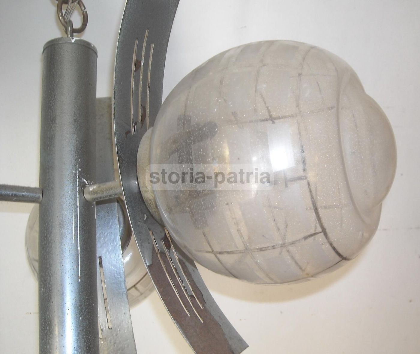 Lampadario Vintage Cromato Tre Luci Vetro Anni '70 Modernariato