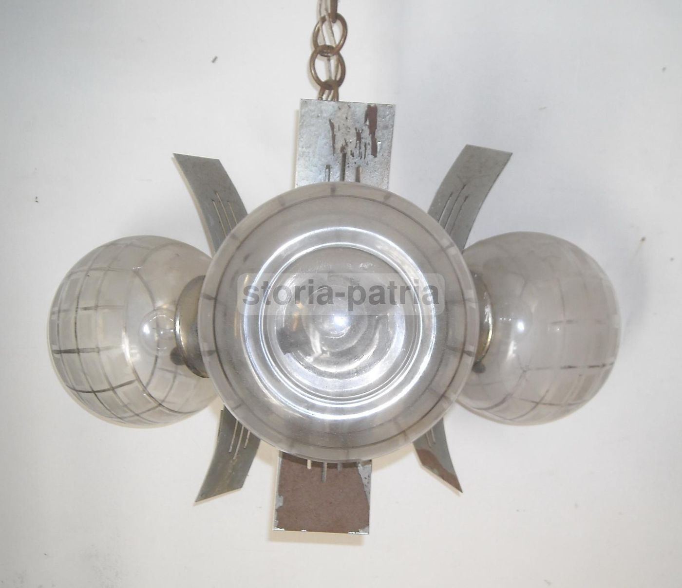 Lampadario Vintage Cromato Tre Luci Vetro Anni '70 Modernariato