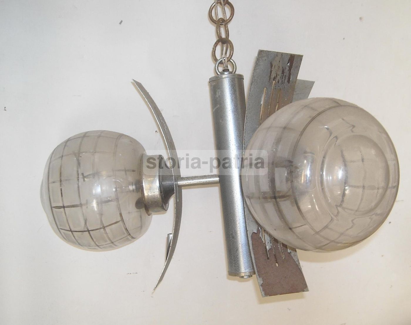 Lampadario Vintage Cromato Tre Luci Vetro Anni '70 Modernariato