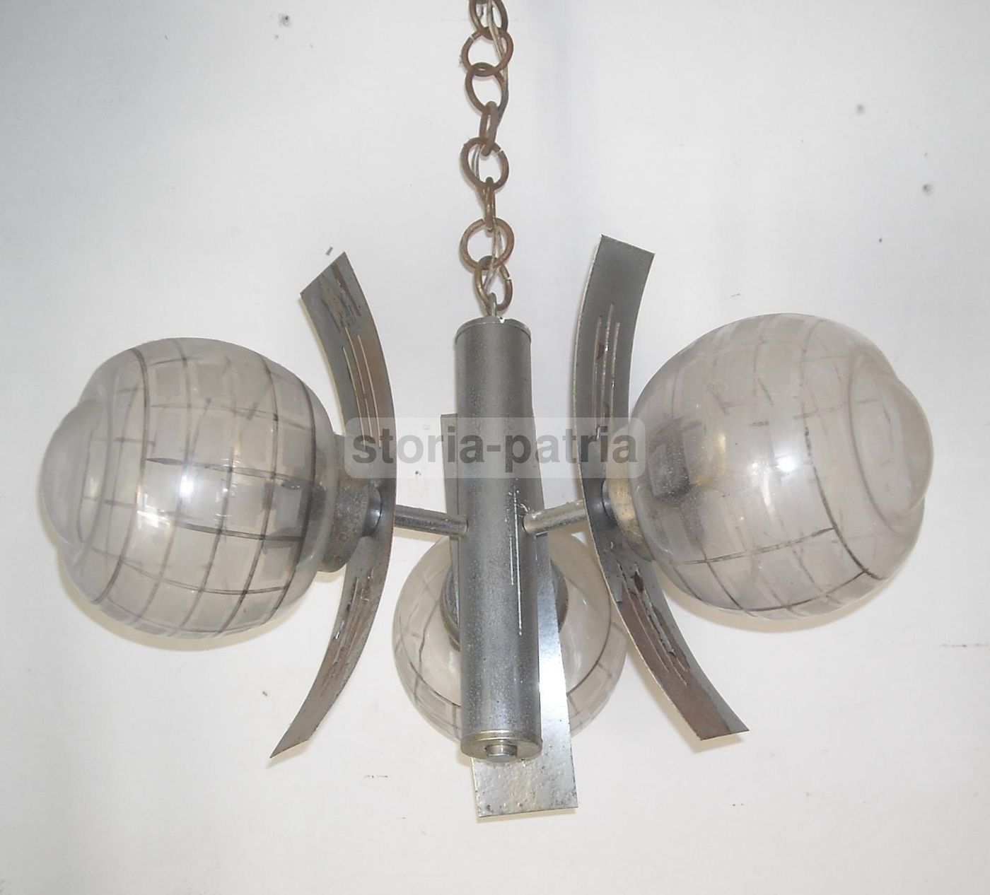Lampadario Vintage Cromato Tre Luci Vetro Anni '70 Modernariato