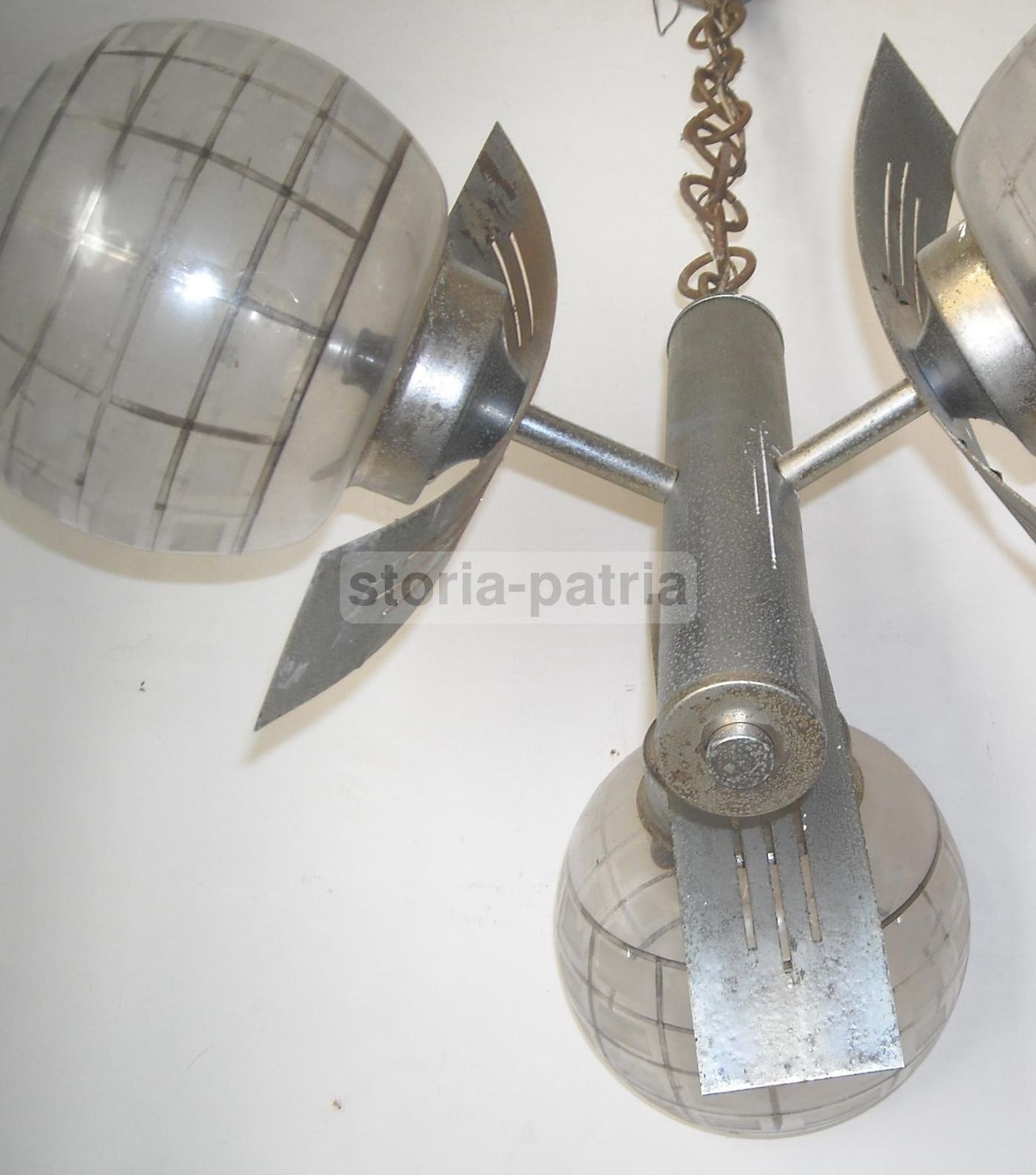 Lampadario Vintage Cromato Tre Luci Vetro Anni '70 Modernariato