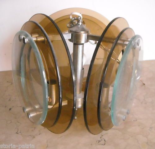Lampadario Vintage In Vetro Molato Anni '60 '70 Tre Luci Cromato