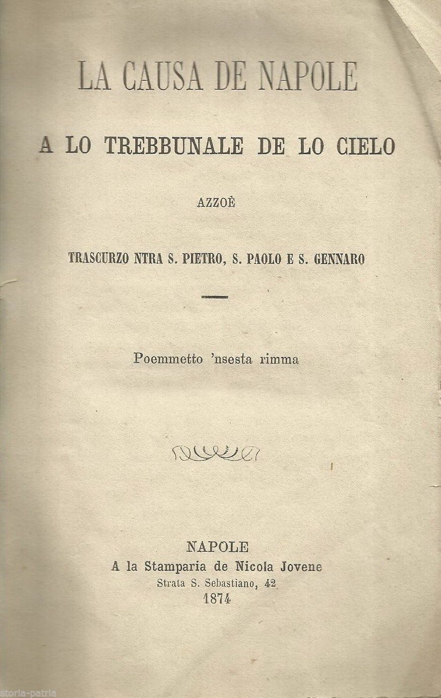 La Causa De Napole. Vincenzo Livigni, 1874. Dialetto Napoletano.