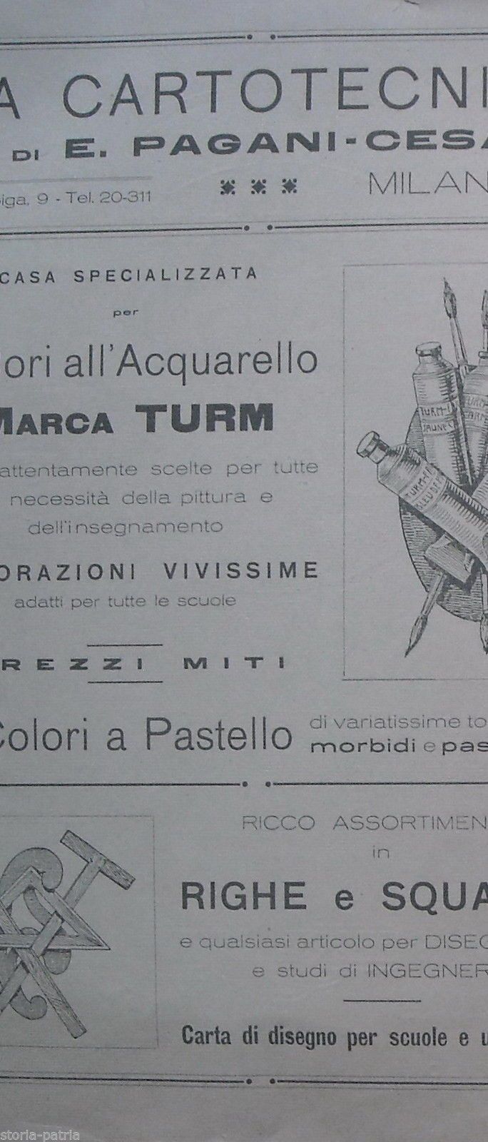 Pubblicità Cartotecnica Turm Pagani Cesa Anni '20 '30 Milano