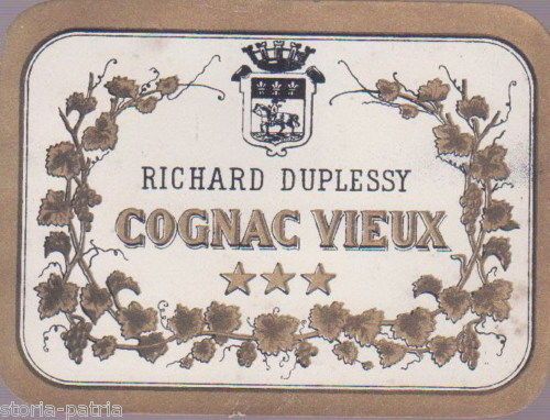 Etichetta Antica Cognac Vieux Duplessy Con Stemma Araldico, 1900