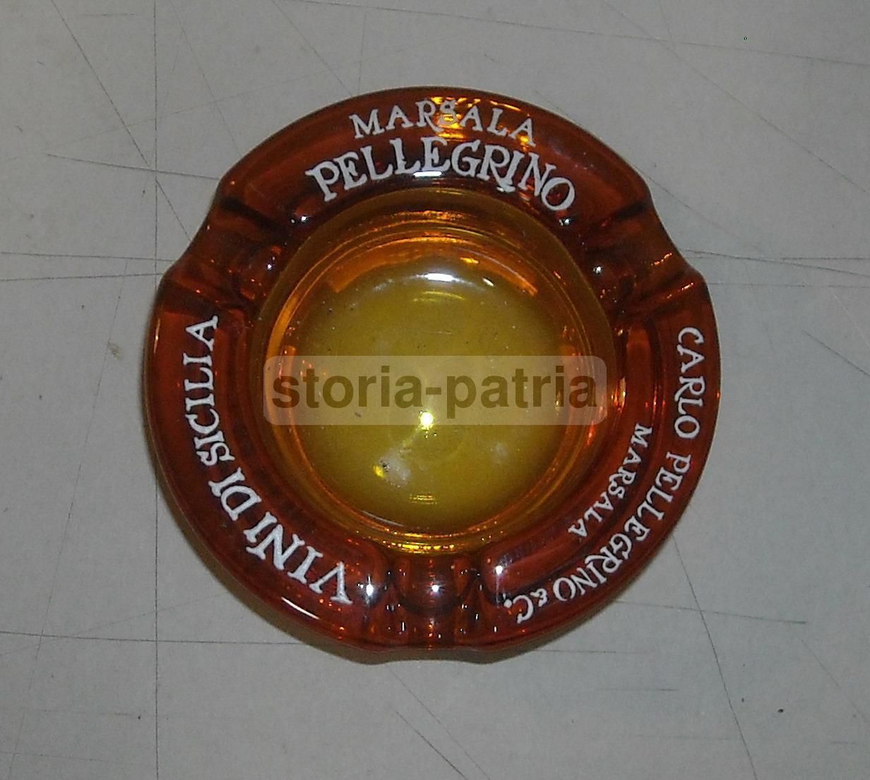 Posacenere Pubblicitario Pellegrino Marsala, Vetro Ambrato, Anni 80
