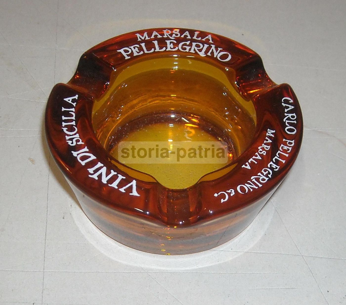 Posacenere Pubblicitario Pellegrino Marsala, Vetro Ambrato, Anni 80