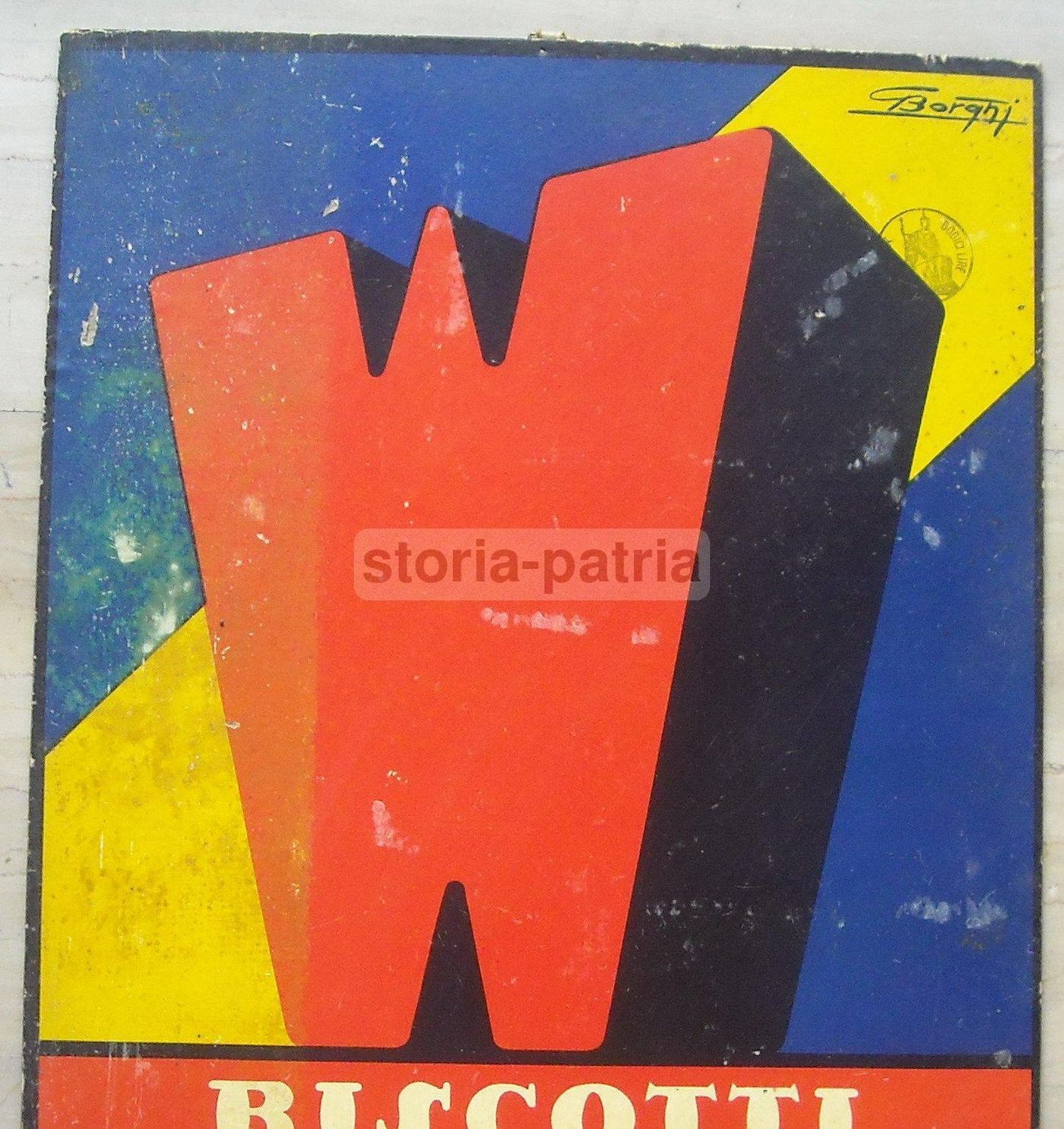 Manifesto Pubblicitario Biscotti Wamar Torino Borghi Anni '30