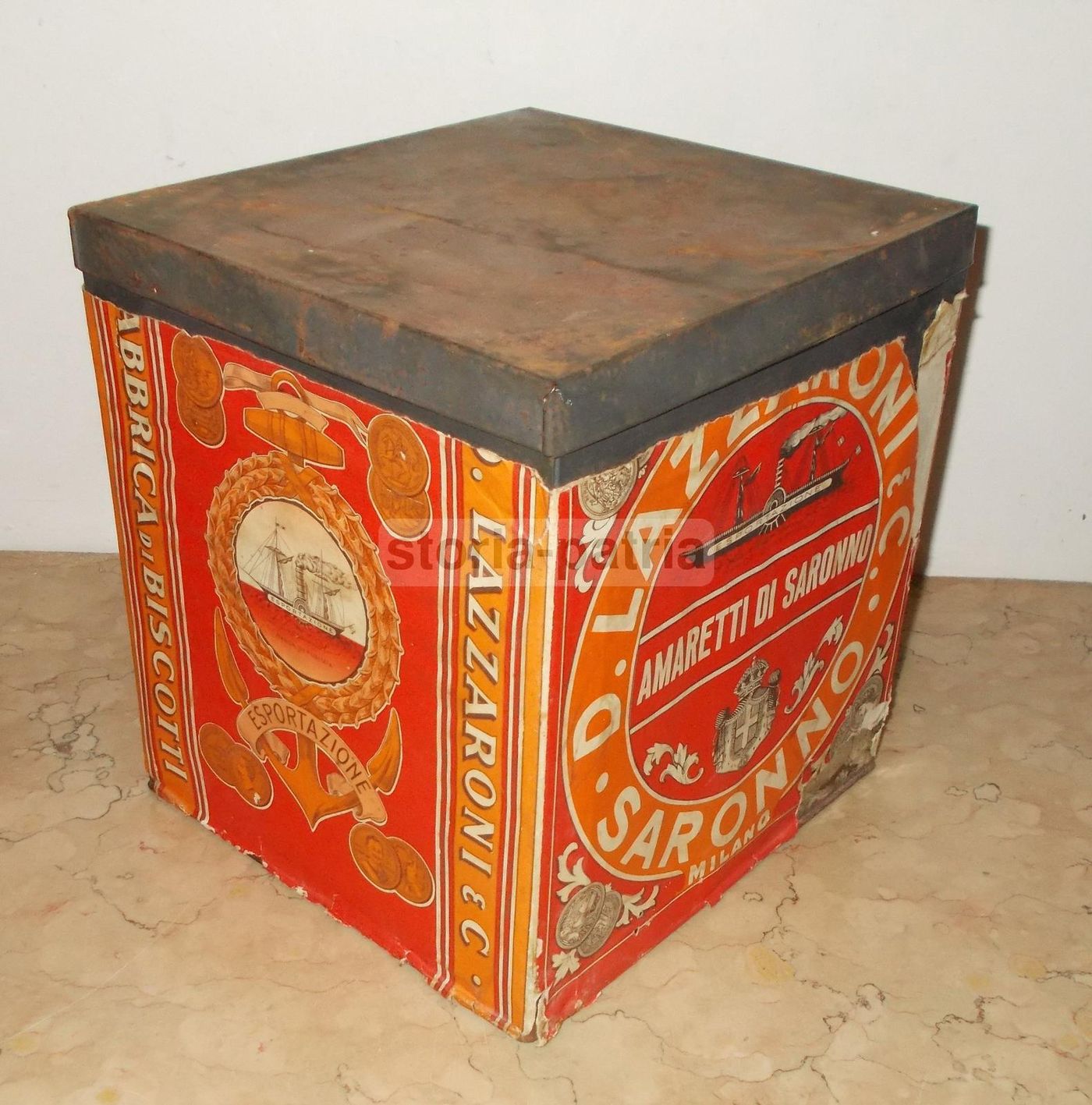 Scatola Pubblicitaria Amaretti Lazzaroni Saronno Vintage Araldica