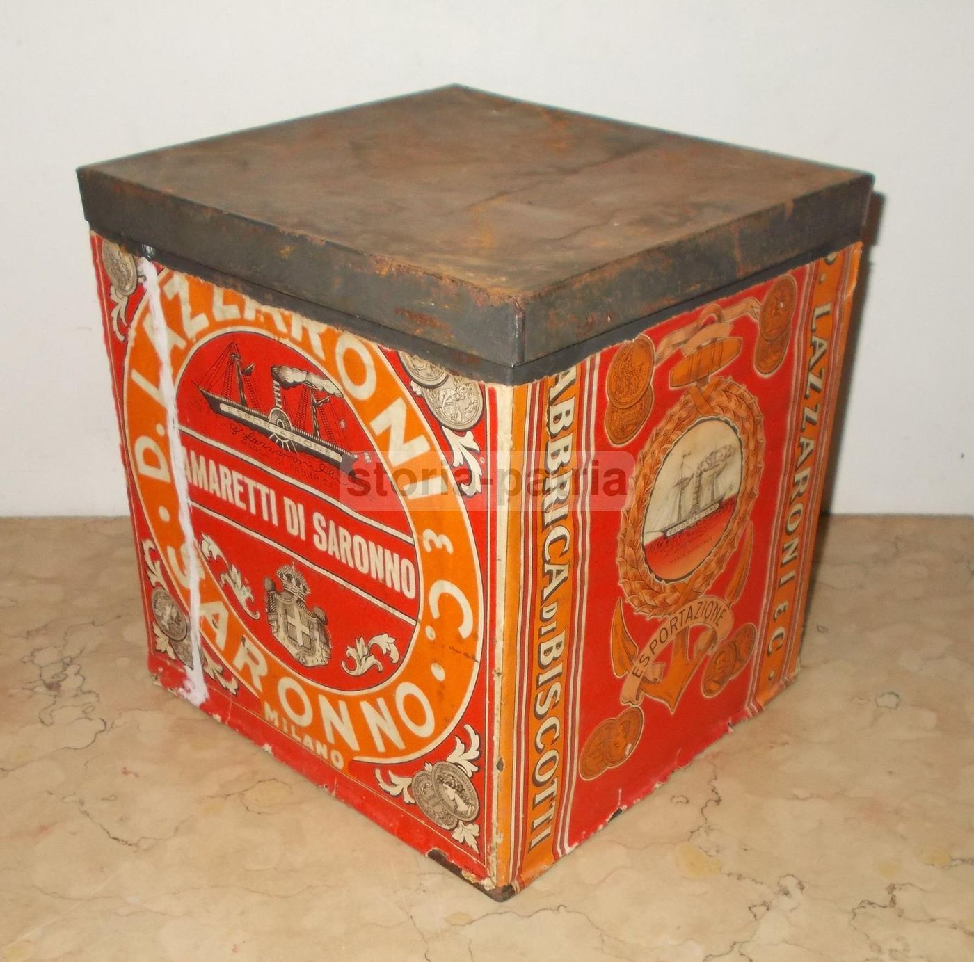 Scatola Pubblicitaria Amaretti Lazzaroni Saronno Vintage Araldica