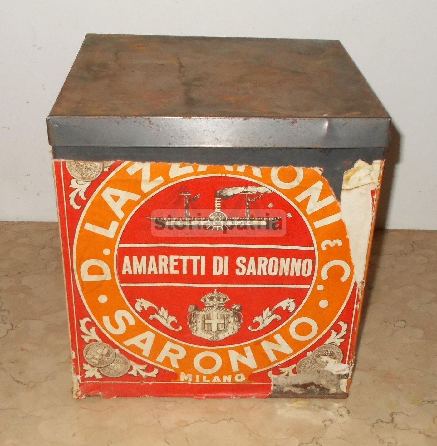 Scatola Pubblicitaria Amaretti Lazzaroni Saronno Vintage Araldica