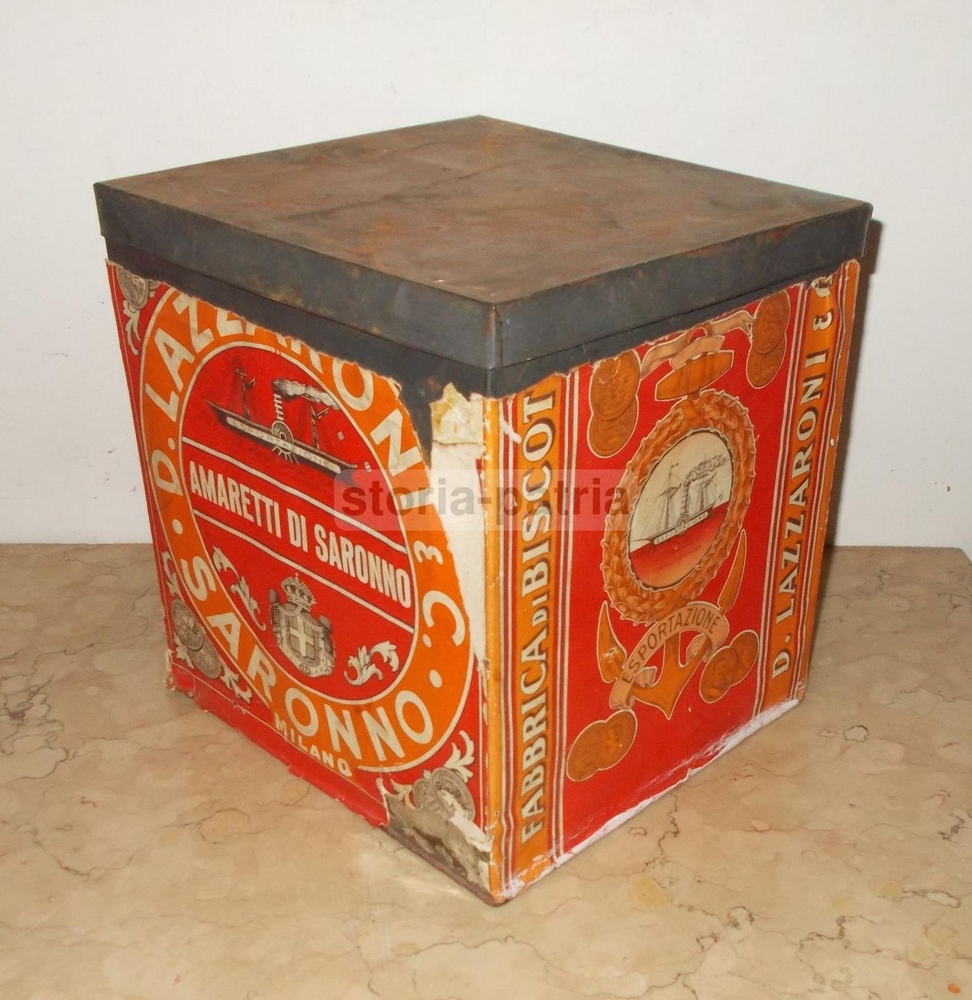 Scatola Pubblicitaria Amaretti Lazzaroni Saronno Vintage Araldica