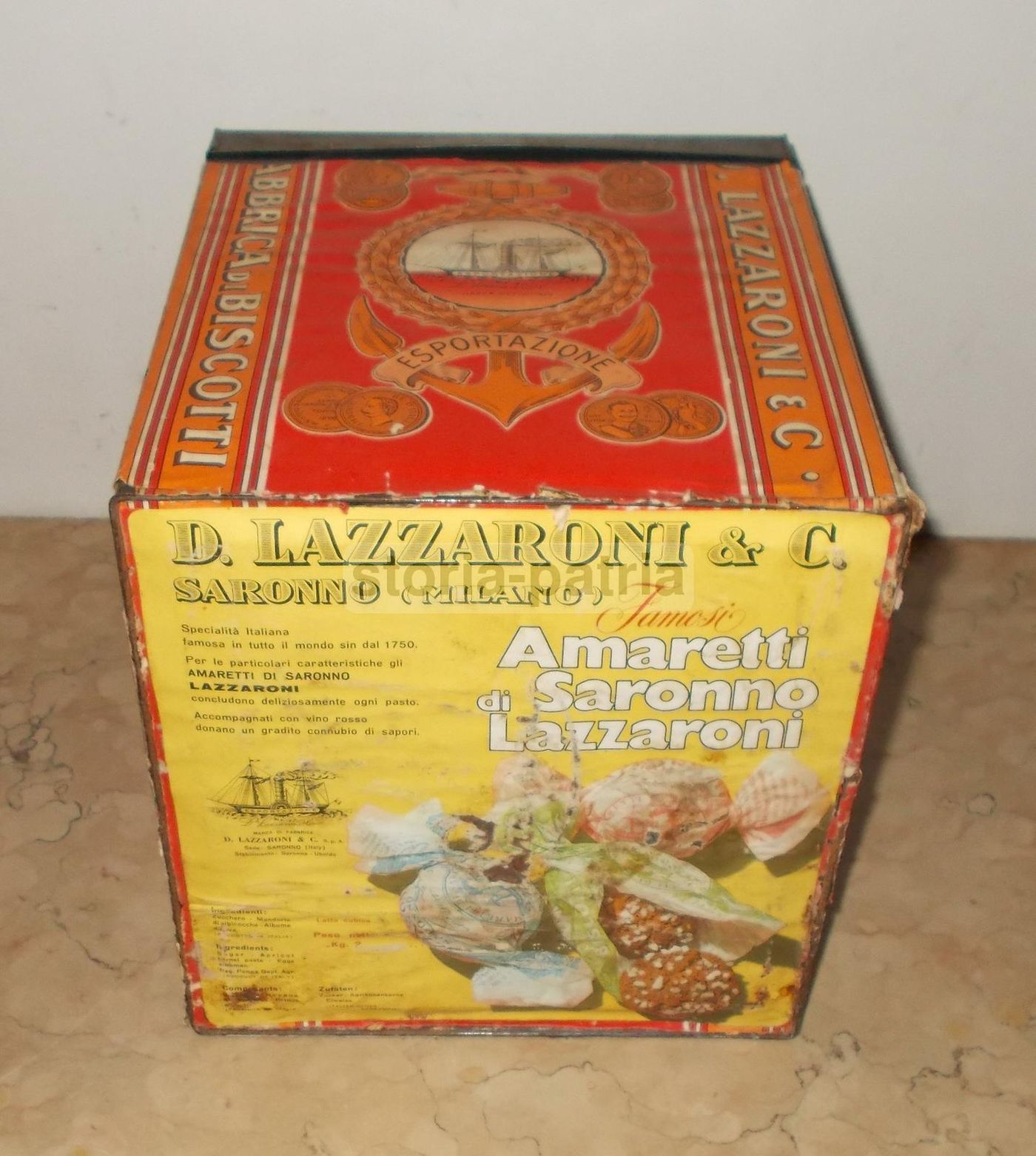 Scatola Pubblicitaria Amaretti Lazzaroni Saronno Vintage Araldica