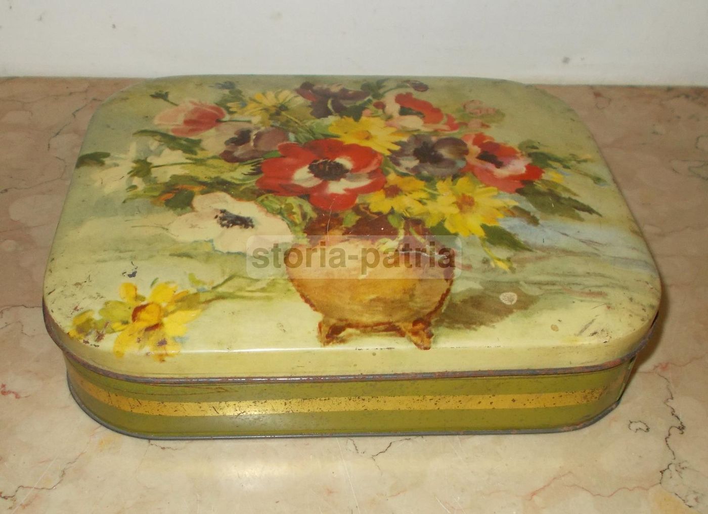 Scatola Pubblicitaria Caramelle Dufour Genova Latta Fiori Vintage
