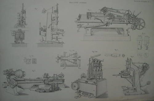 Stampa Antica Di Macchinari Per Ebanisteria, Falegnameria E Calzoleria, Fine '800