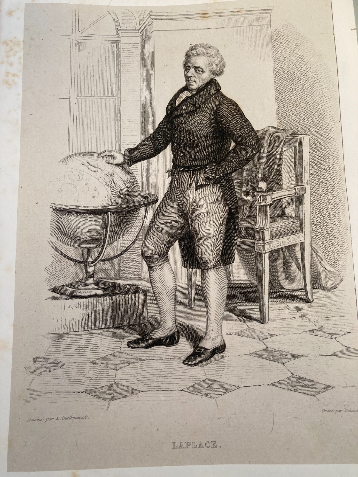 Pierre Simon Laplace   Ritratto A Figura Intera In Incisione Antica