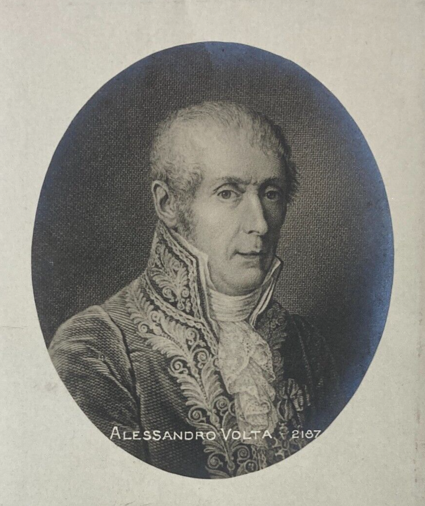 Alessandro Volta: Ritratto Dello Scienziato Su Antica Foto Cartolina
