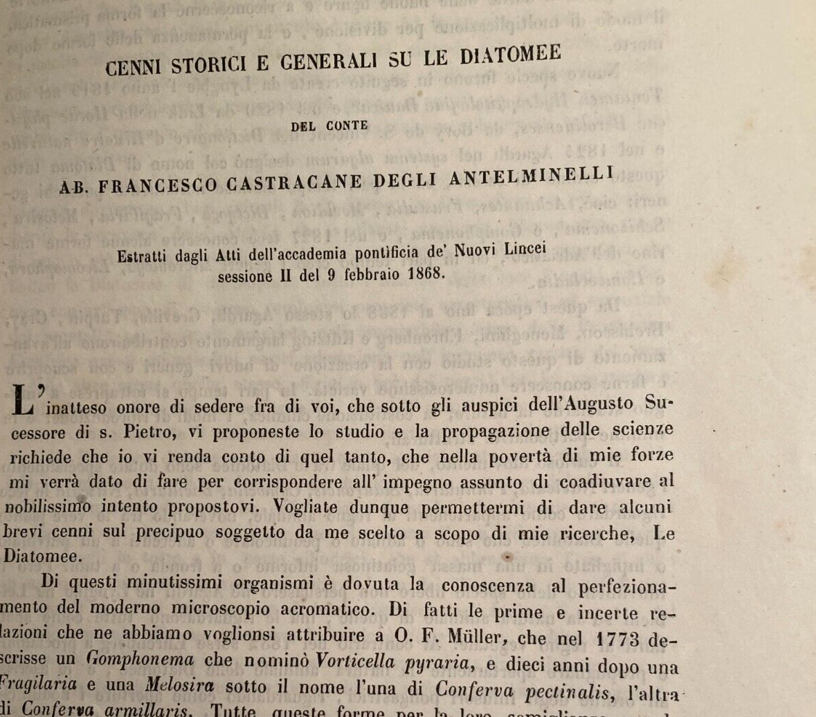 Cenni Storici E Generali Su Le Diatomee   Francesco Castracane Degli Antelminelli (1868)