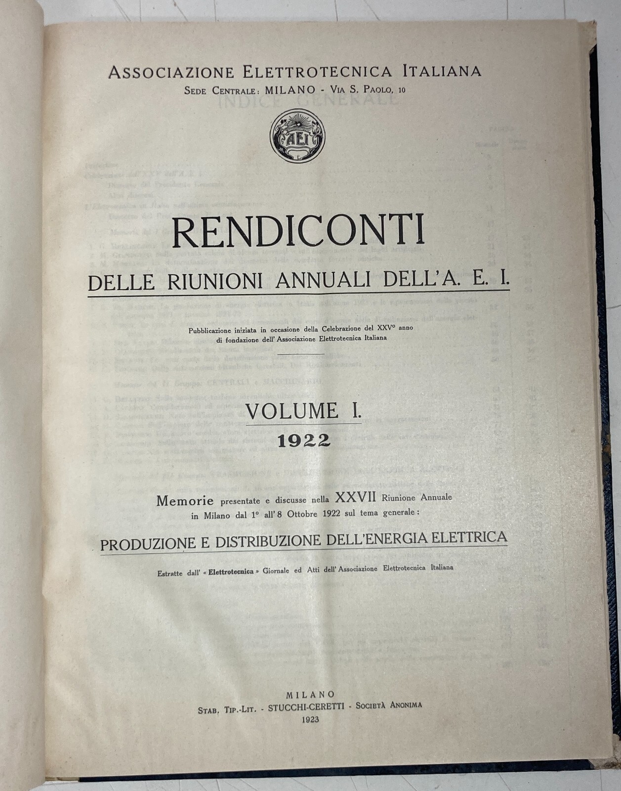 Ingegneria, Elettricità, Associazione Elettrotecnica Italiana: Rendiconto Annuale, 1922