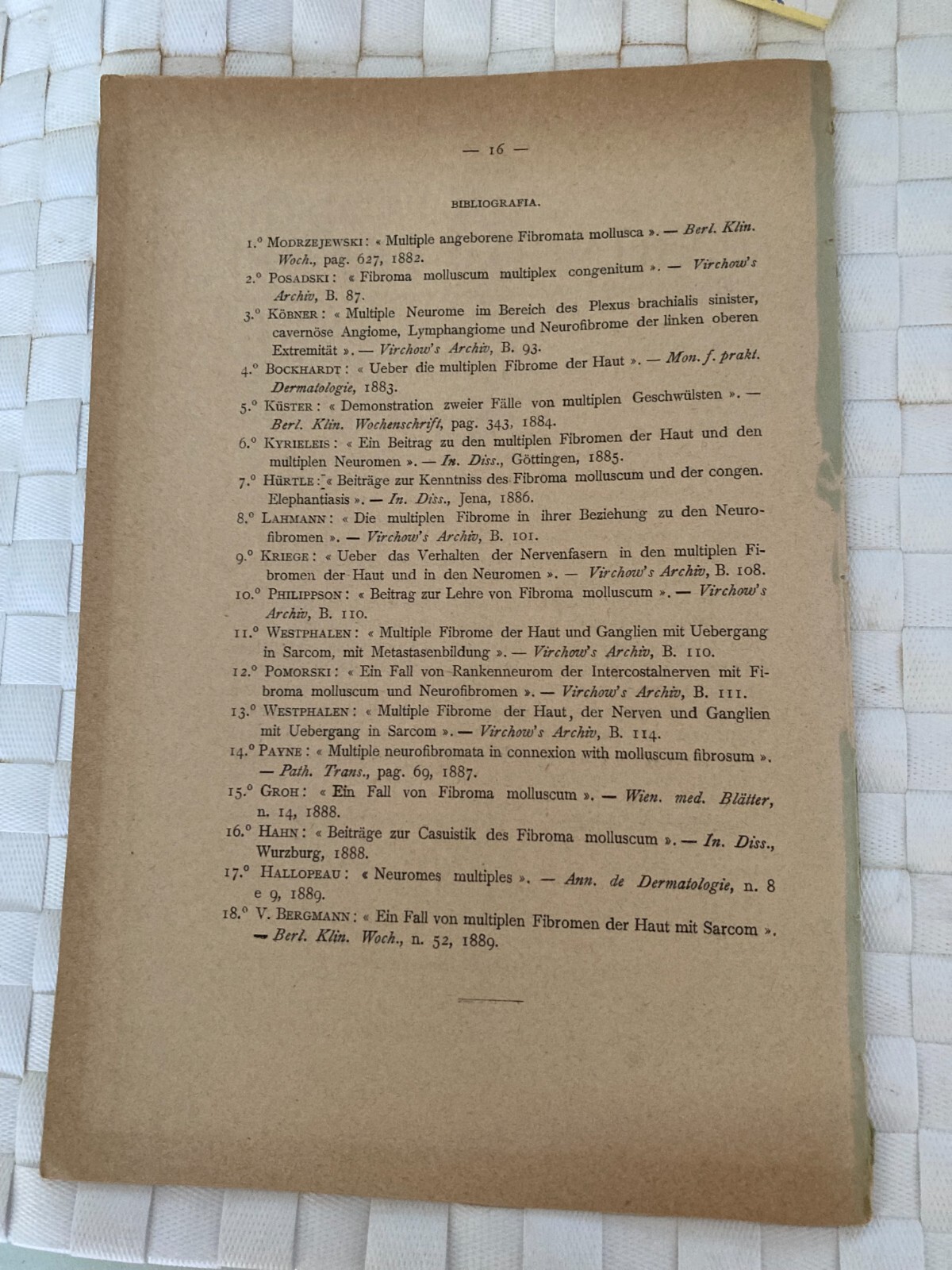 Roberto Cimmino, Sarcoma E Fibroma Multiplo, 1891