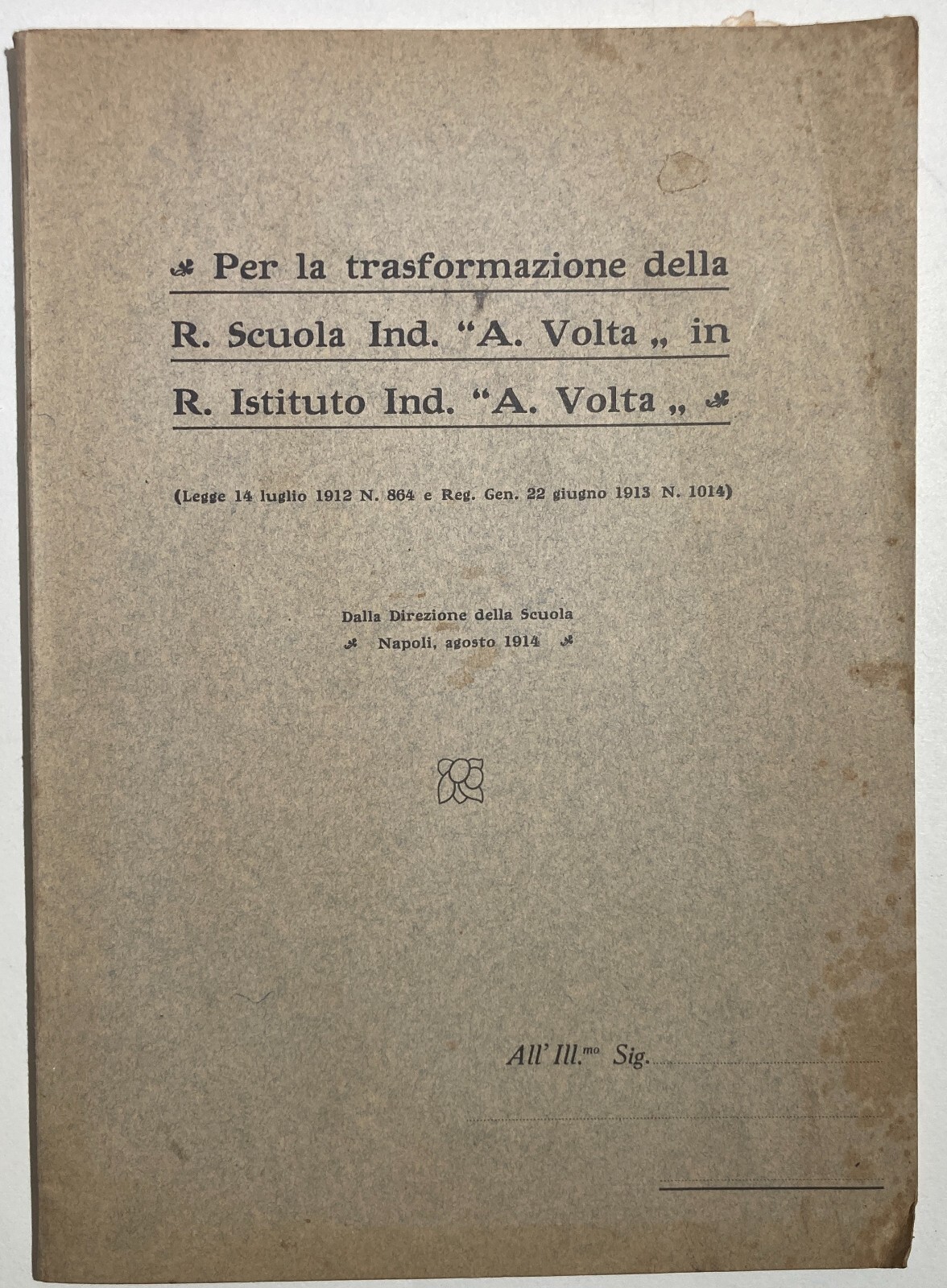 Napoli   Ingegneria   Scuola Industriale A. Volta   Progetto Trasformazione   Con Tavola