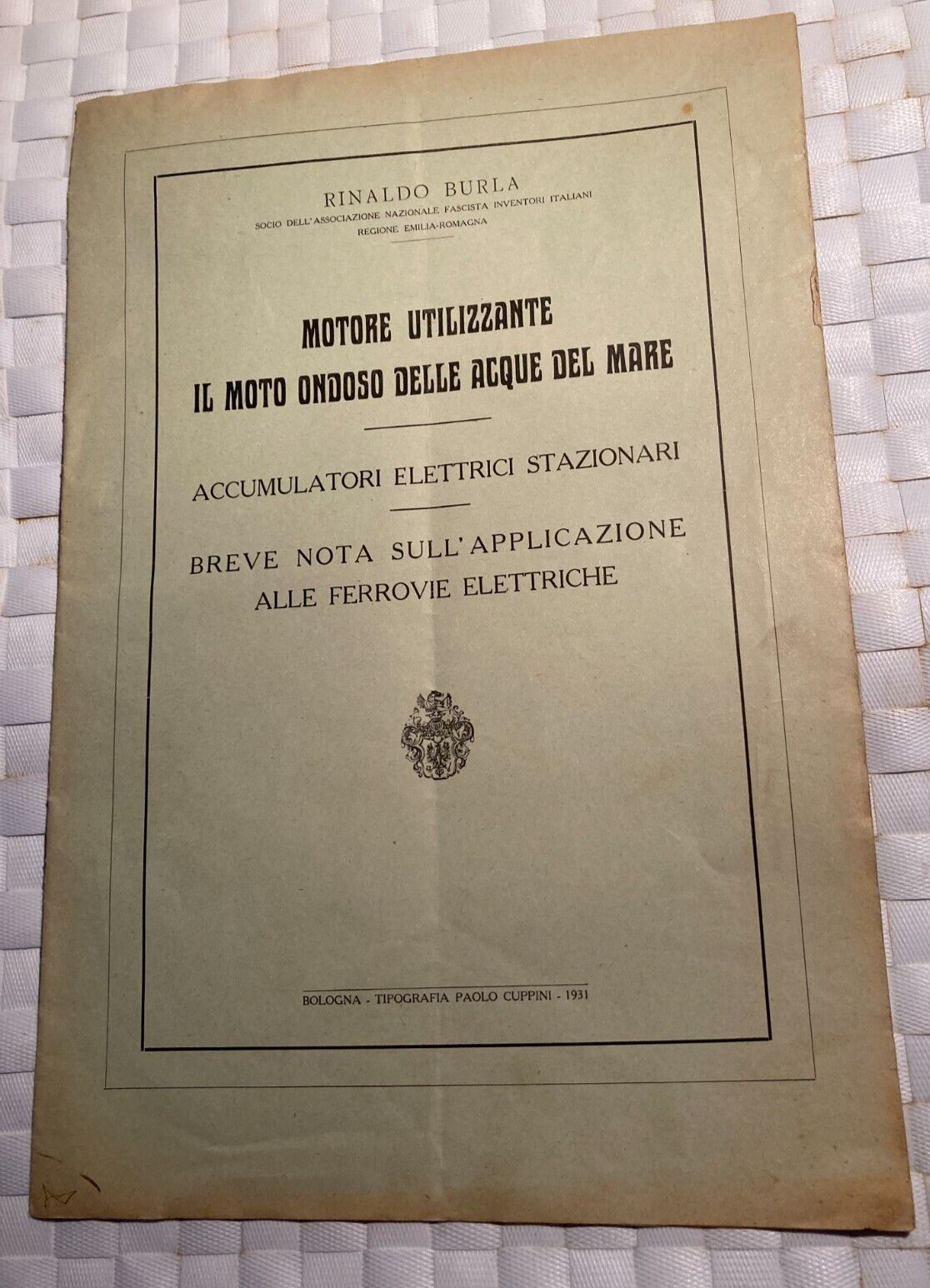 Ingegneria   Idraulica   Dinamo   Accumulatori A Onde Marine   Burla   Bologna 1931