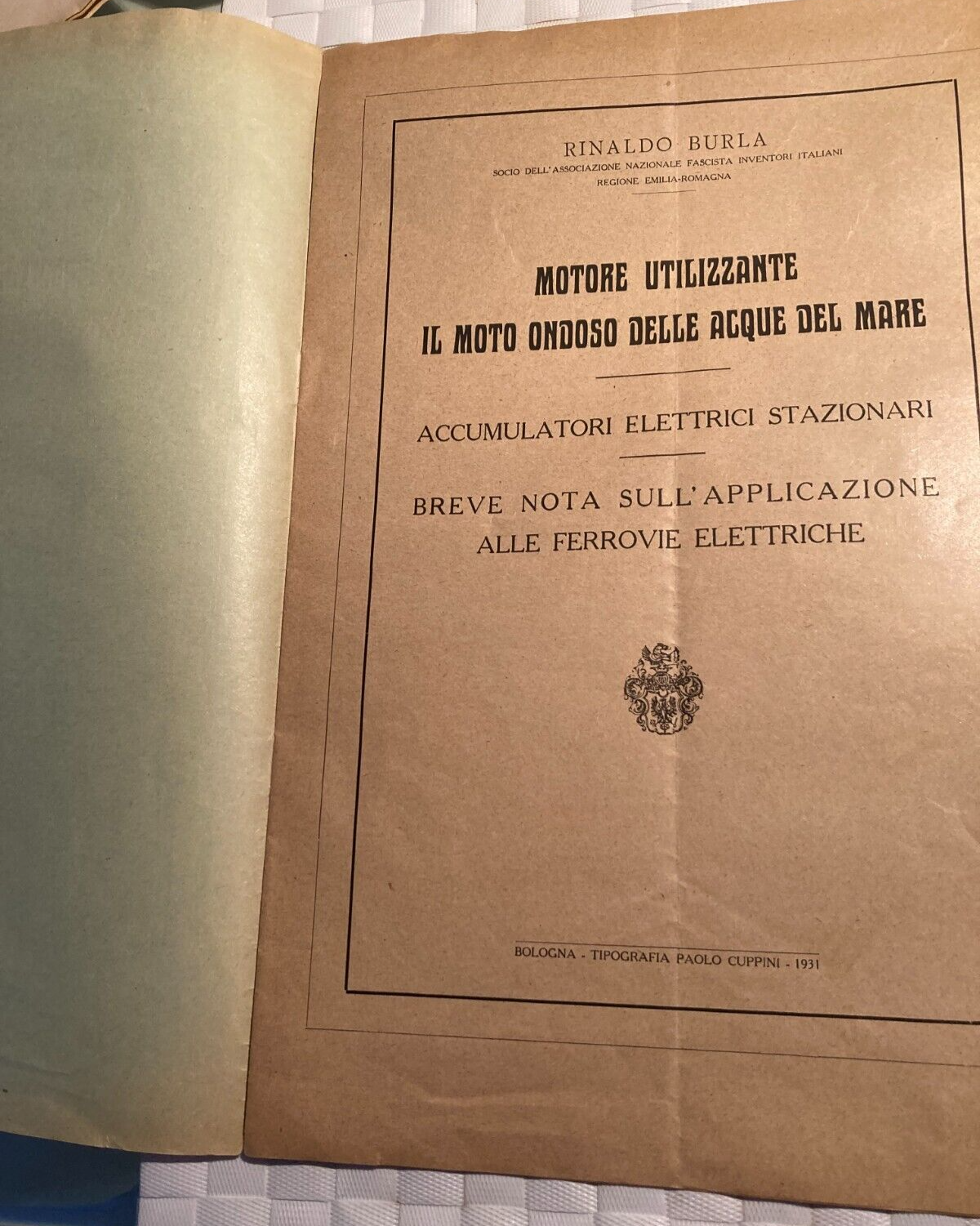 Ingegneria   Idraulica   Dinamo   Accumulatori A Onde Marine   Burla   Bologna 1931