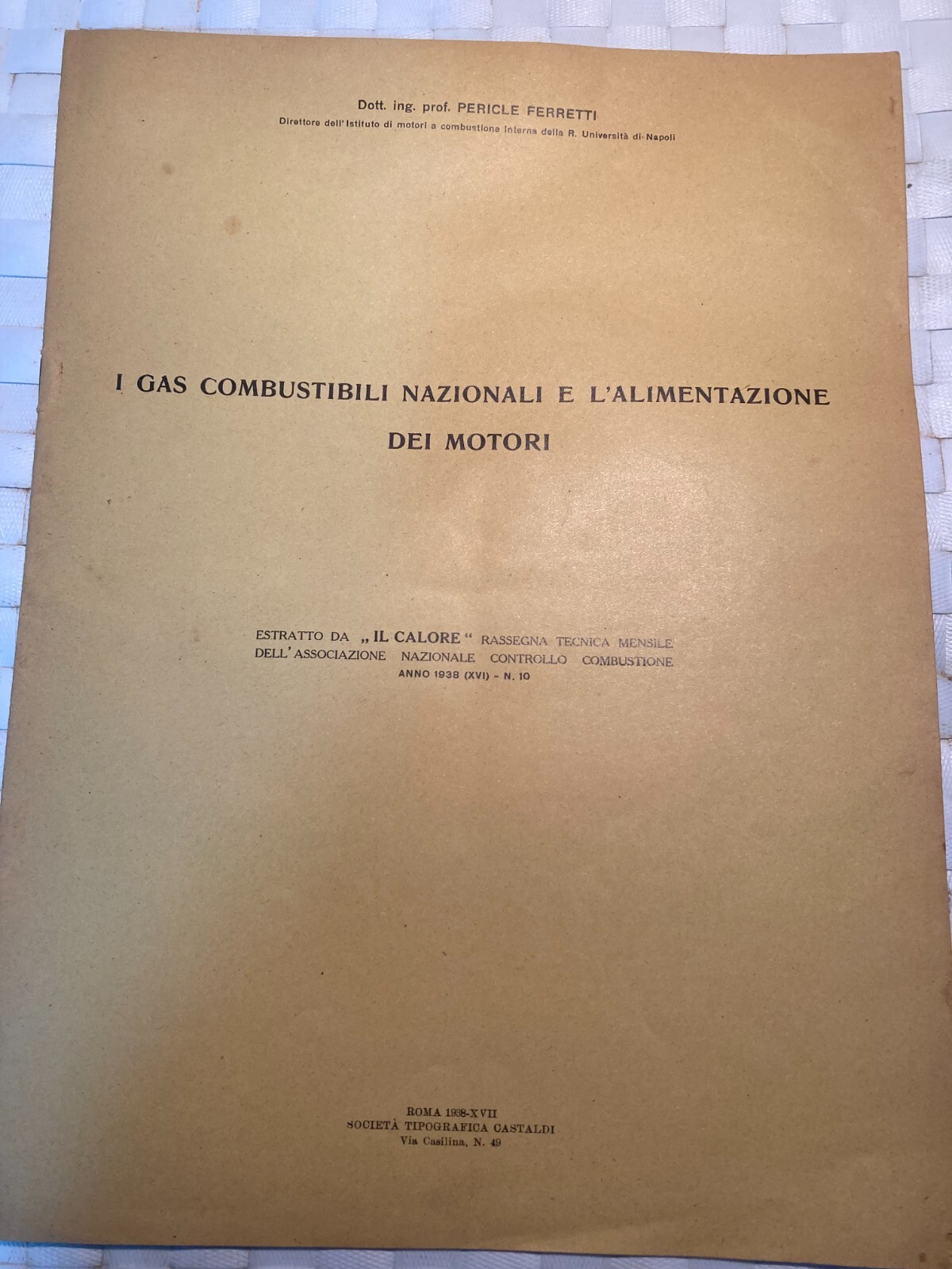 I Gas Combustibili Nazionali E L'Alimentazione Dei Motori (Pericle Ferretti, 1938)