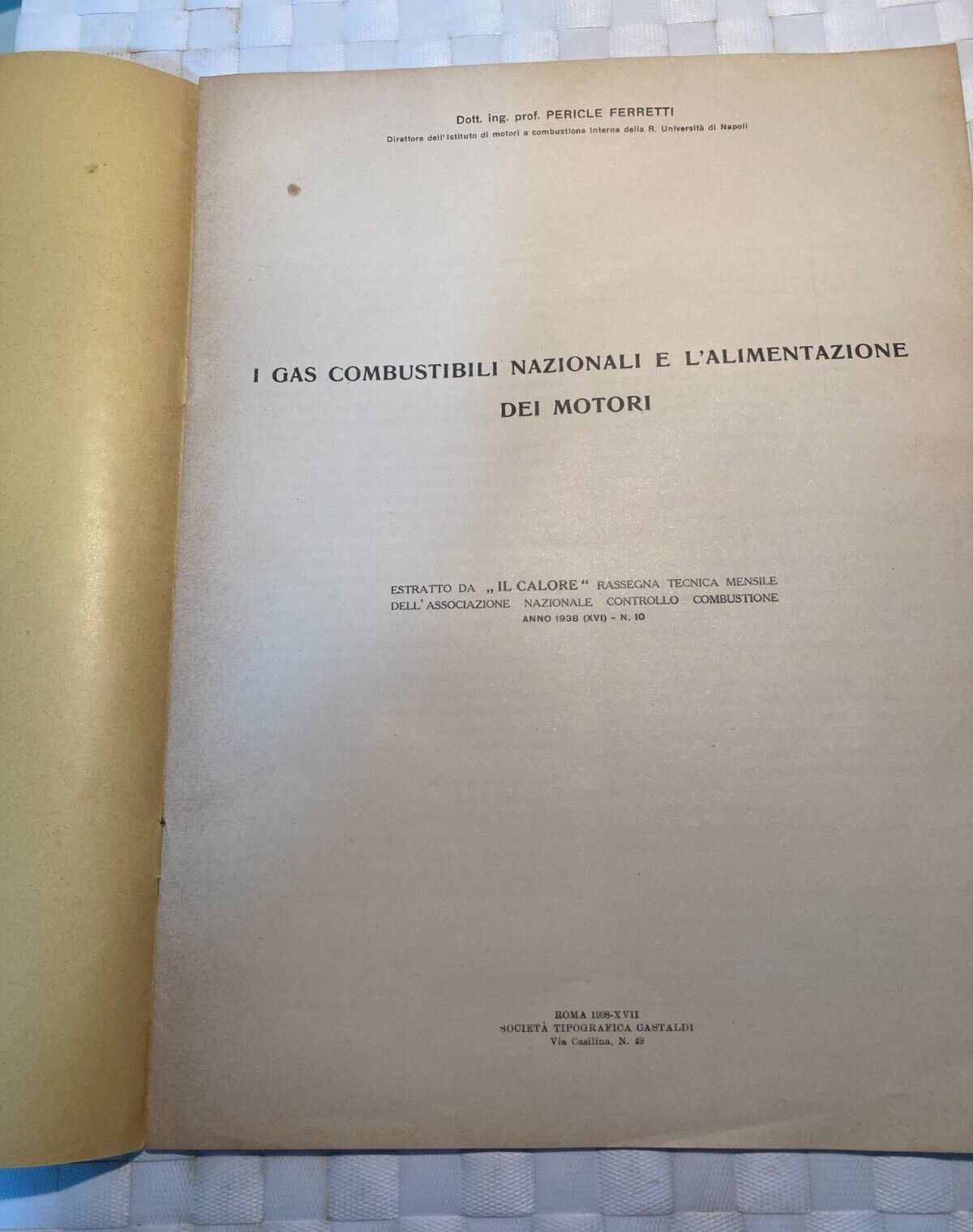 I Gas Combustibili Nazionali E L'Alimentazione Dei Motori (Pericle Ferretti, 1938)